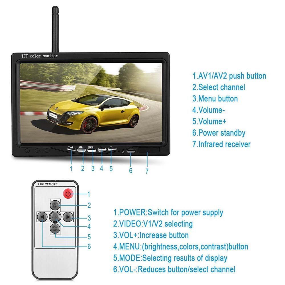 Truck Bus 2.4ghz Digital Wireless Car Back Up System 7 inch Monitor Car Rearview Wireless Camera