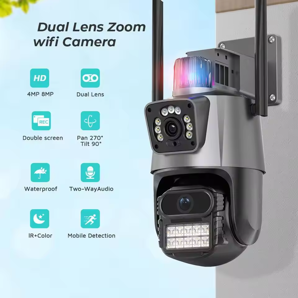2023 New 4.5 inch Intelligent bullet and dome linkage two sided PTZ camera icsee dual lens 4K 360 smart wifi New cctv camera