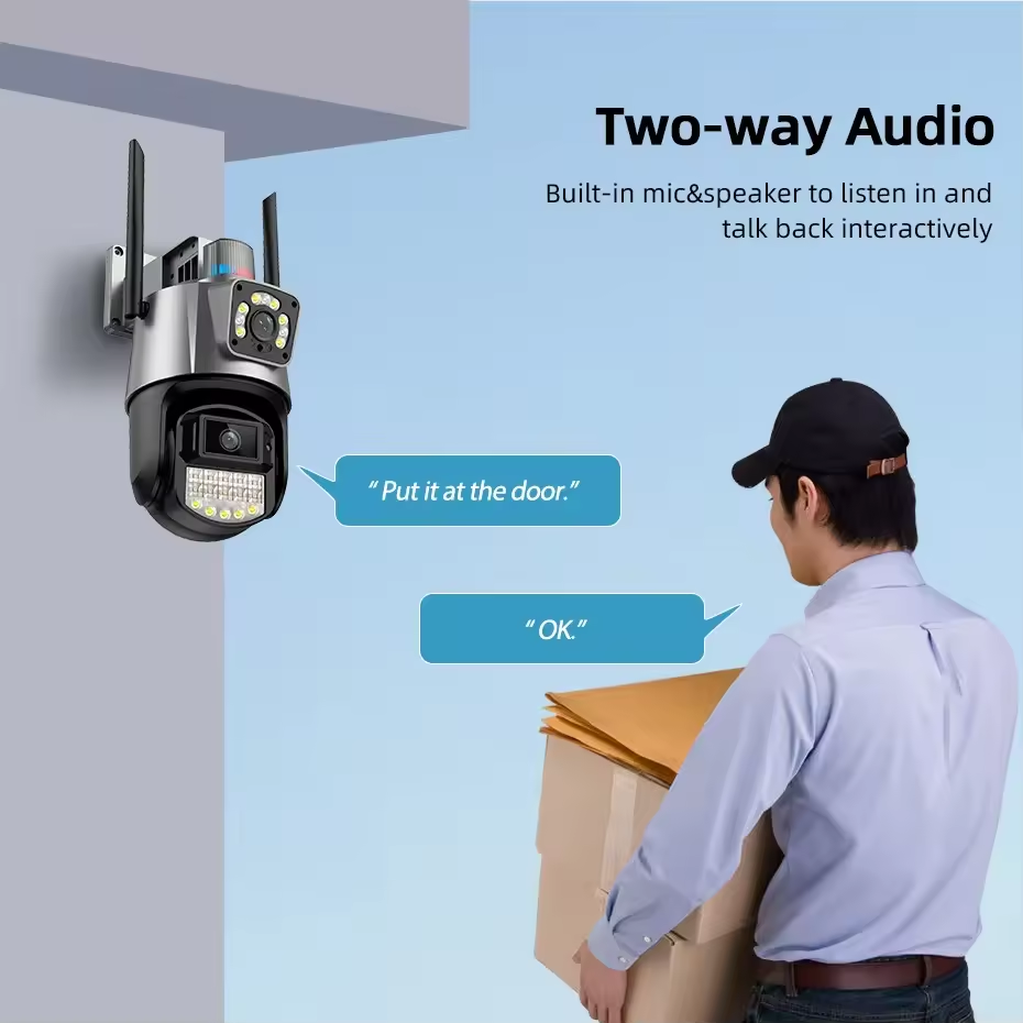 2023 New 4.5 inch Intelligent bullet and dome linkage two sided PTZ camera icsee dual lens 4K 360 smart wifi New cctv camera