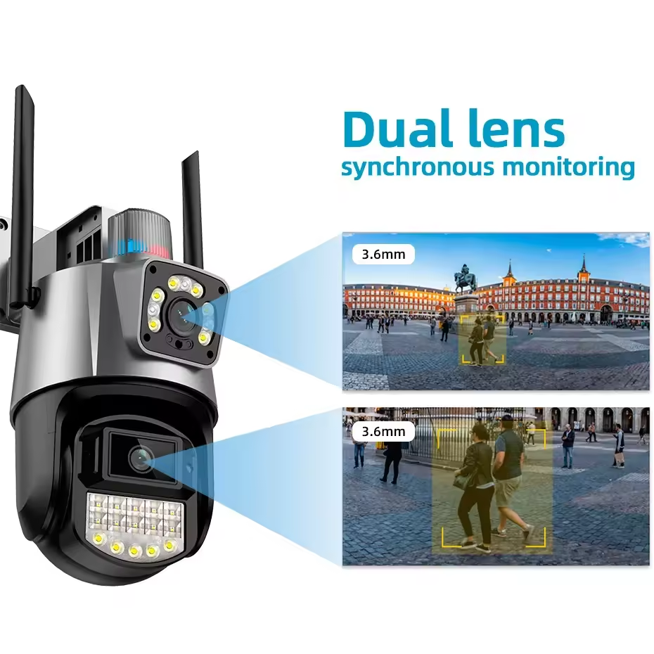 2023 New 4.5 inch Intelligent bullet and dome linkage two sided PTZ camera icsee dual lens 4K 360 smart wifi New cctv camera