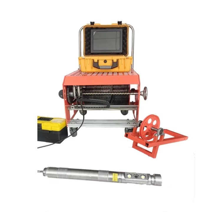 55mm Dual Cameras Orange Cart Deep Well Camera 500m Depth Counting Borewell Camera with 12-Inch Outdoor Viewable Display