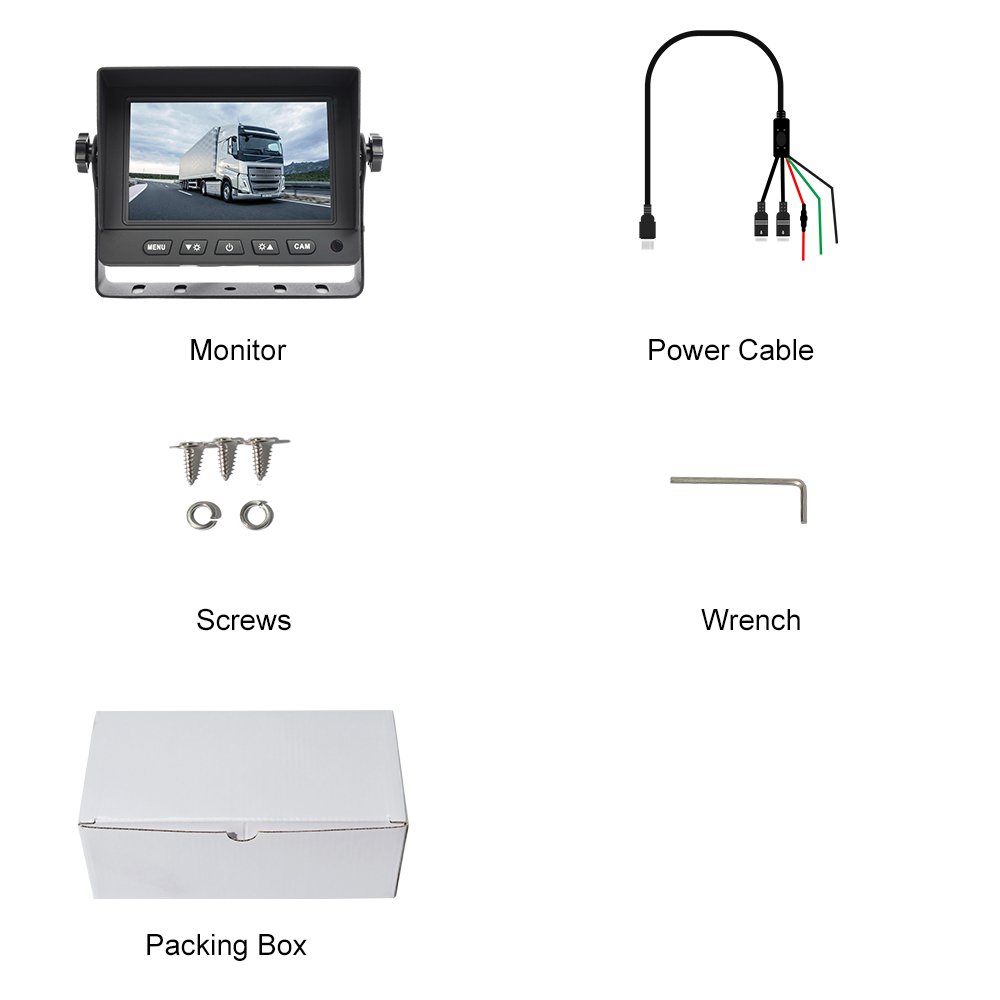 PJAUTO 5'' CVBS 2 Channel 12-36V Car Rearview Monitor for Truck