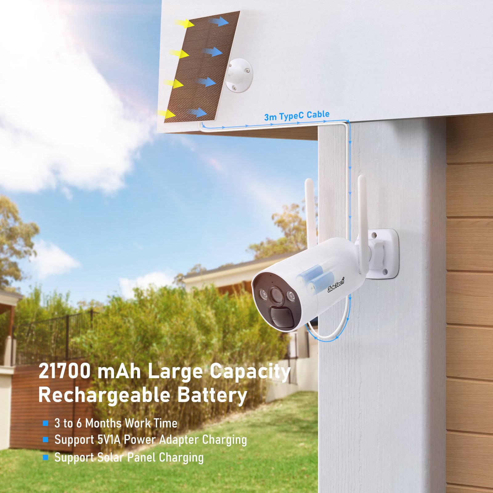 JideTech 4MP 4CH Outdoor Security System Kit Low Power Night Vision Nvr Kit Solar Camera Cctv Camera system