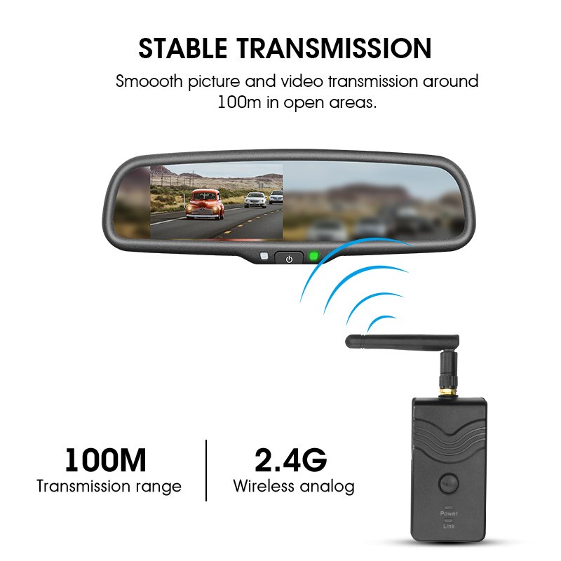 Rear View Mirror Monitor Easy Install With Wireless Transmitters for Analog Cameras