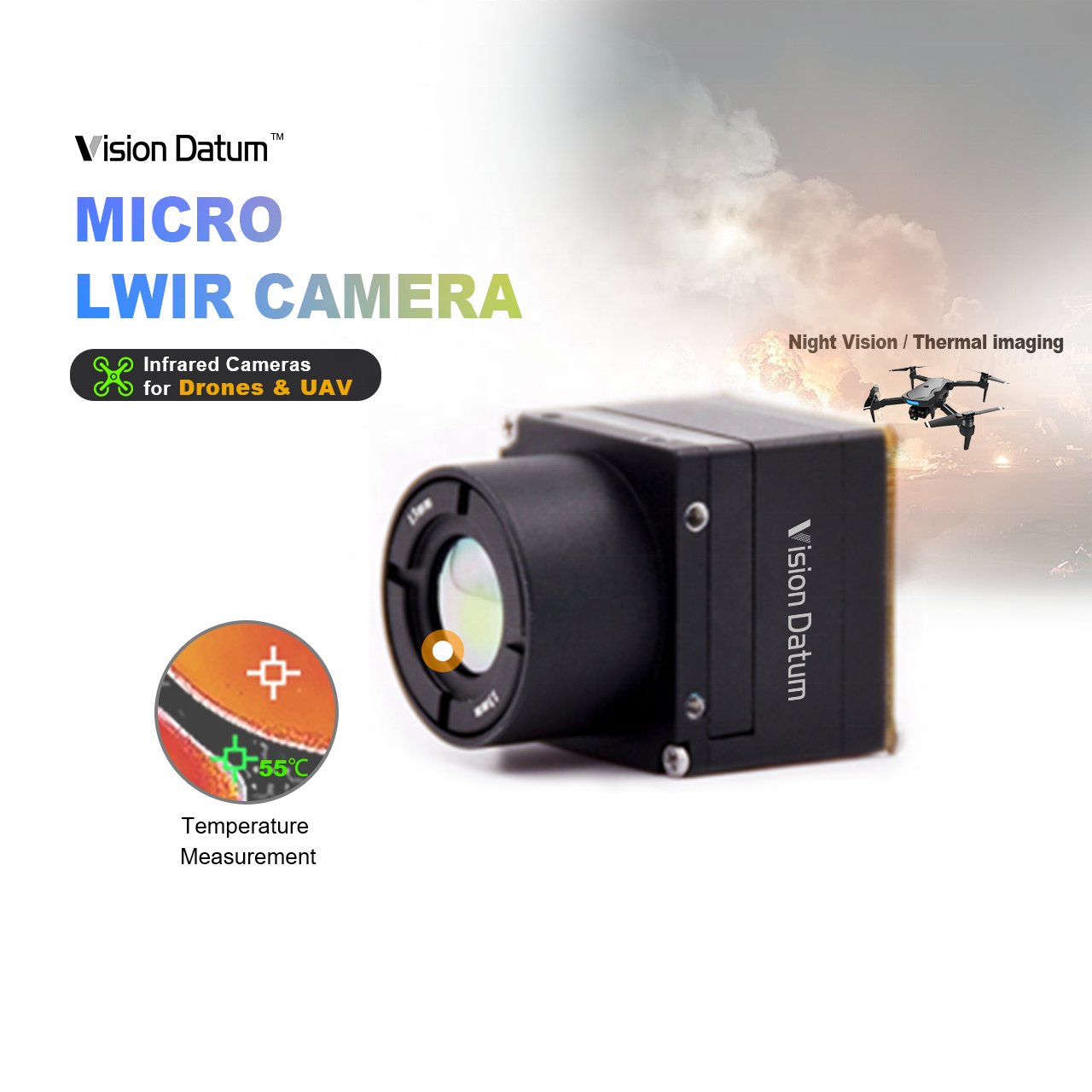 Anti-Shock 640x512 50/60kHz FL 19mm 25mm Vibration Resistant Flir Thermal Camera for Action Observation