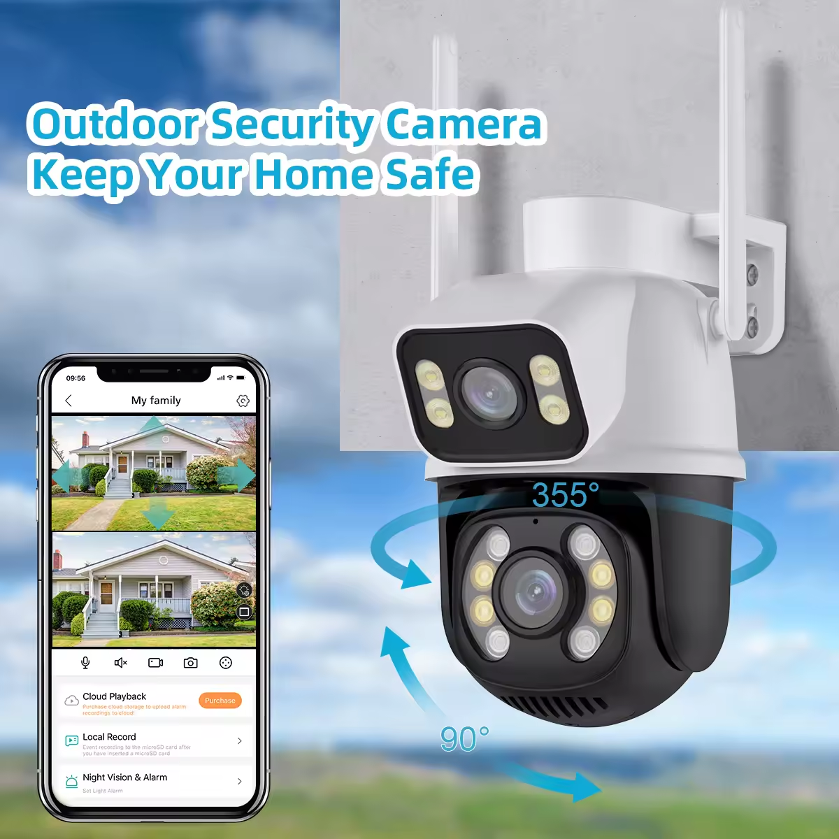 4K 8MP HD Wifi PTZ Camera Outdoor 4MP Dual Lens Dual Screen AI Auto Tracking IP Camera CCTV Audio Video Surveillance P2P iCSee