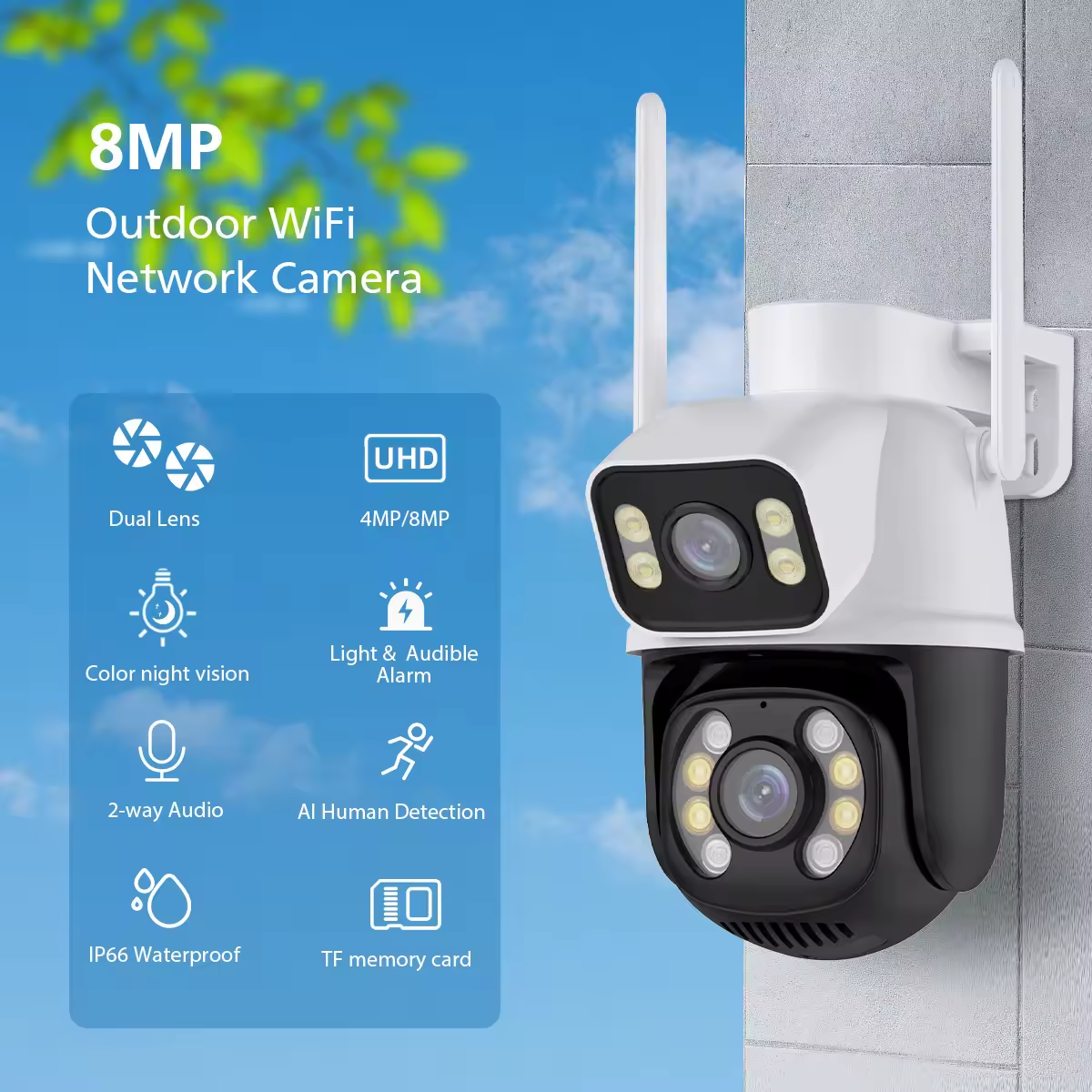 4K 8MP HD Wifi PTZ Camera Outdoor 4MP Dual Lens Dual Screen AI Auto Tracking IP Camera CCTV Audio Video Surveillance P2P iCSee