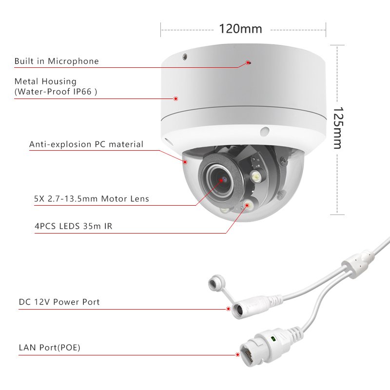 4in1 5X/4X Motor Lens AHD CVI CVBS TVI Surveillance Camera 2MP/5MP/8MP IR IP66 Analog CCTV Camera Security