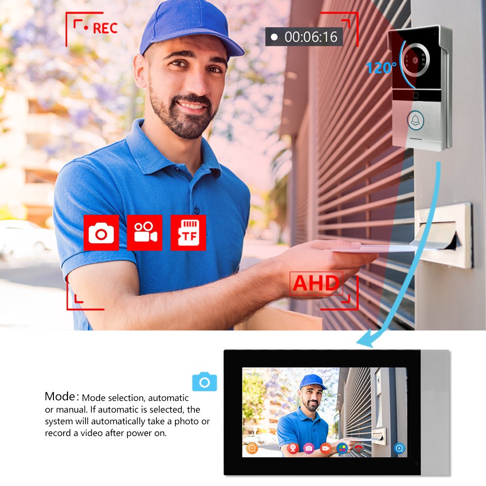 Support ID Card Unlock Video Door Phone Intercom Tuya WiFi 1080P AHD 7 inch Doorbell with Security Camera for Villa