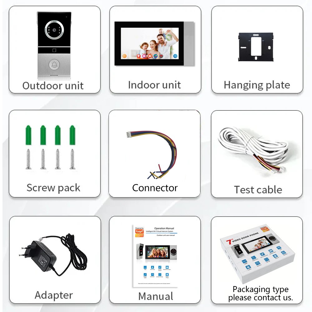 Support ID Card Unlock Video Door Phone Intercom Tuya WiFi 1080P AHD 7 inch Doorbell with Security Camera for Villa
