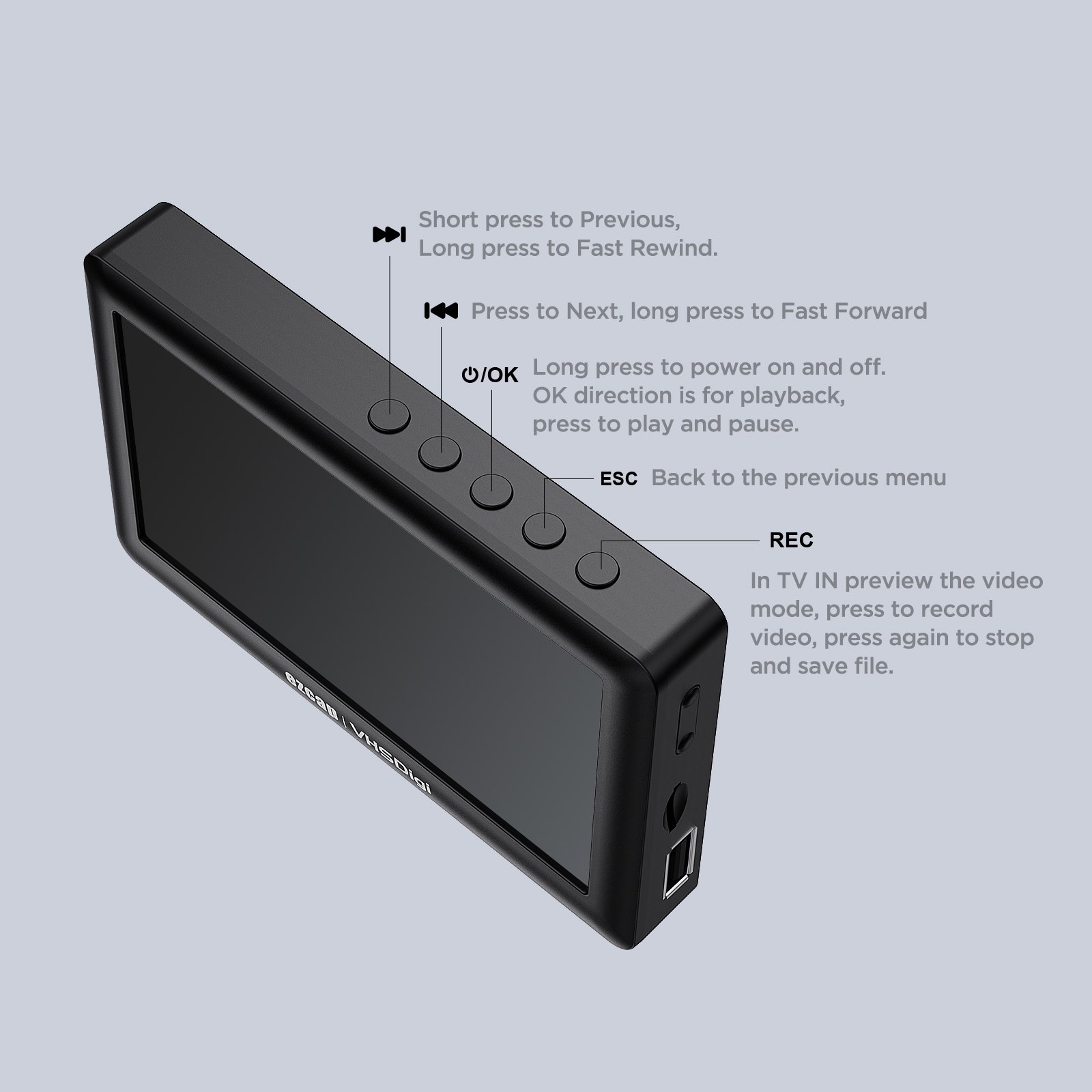 Portable Ezcap180 VHSDigi Record Video From VHS DVD Hi8 Camcorder Analog Video Recorder With Screen No Need PC
