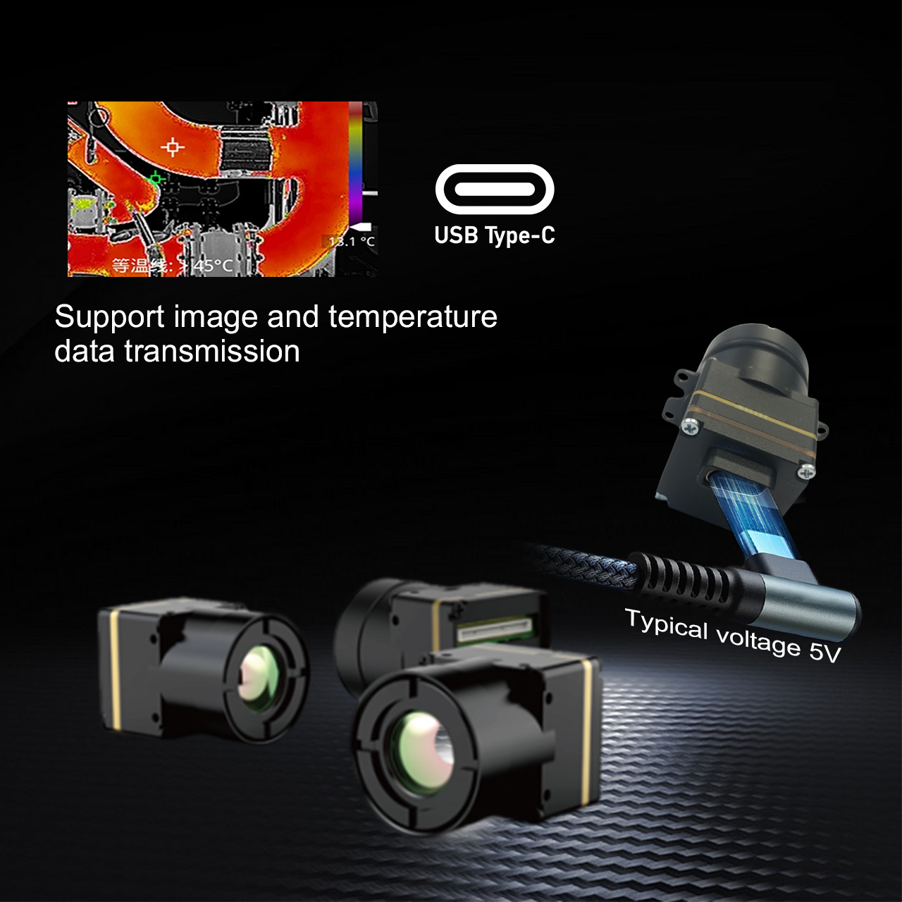 640x512 50Hz FL 25mm Uncooled VOx Detector LWIR USB Analog Flir Drone Thermal Camera for Temperature Measurement