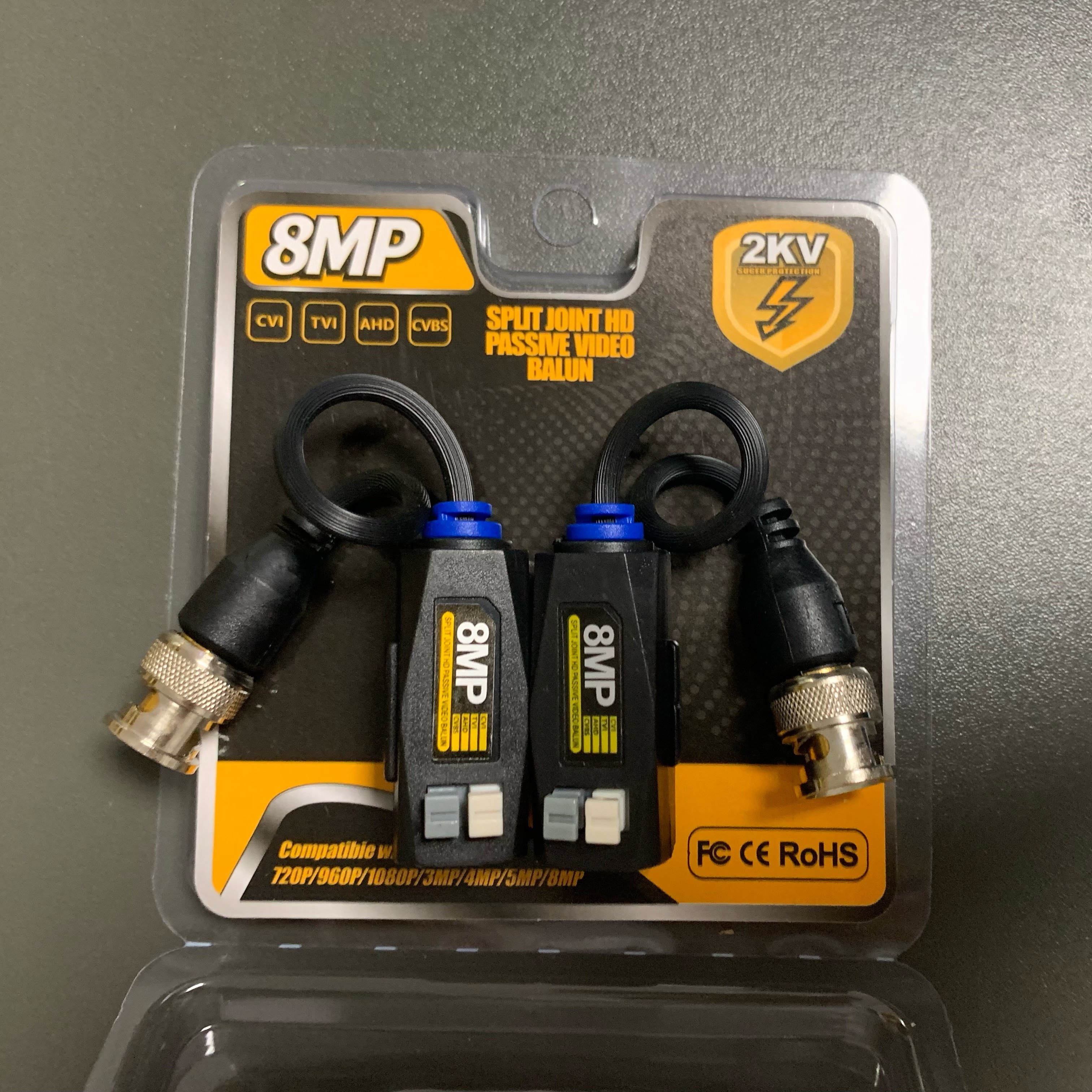 High Quality Single Channel Split Joint HD Passive Video Balun 2KV Surge Protection 8MP Balun