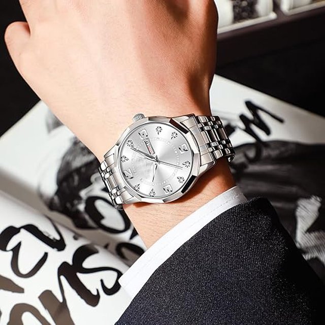Men's Watches Diamond Business Formal Waterproof Watches Men's Stainless Steel Analog Quartz Men's Watches Ultra-thin CaseDesign