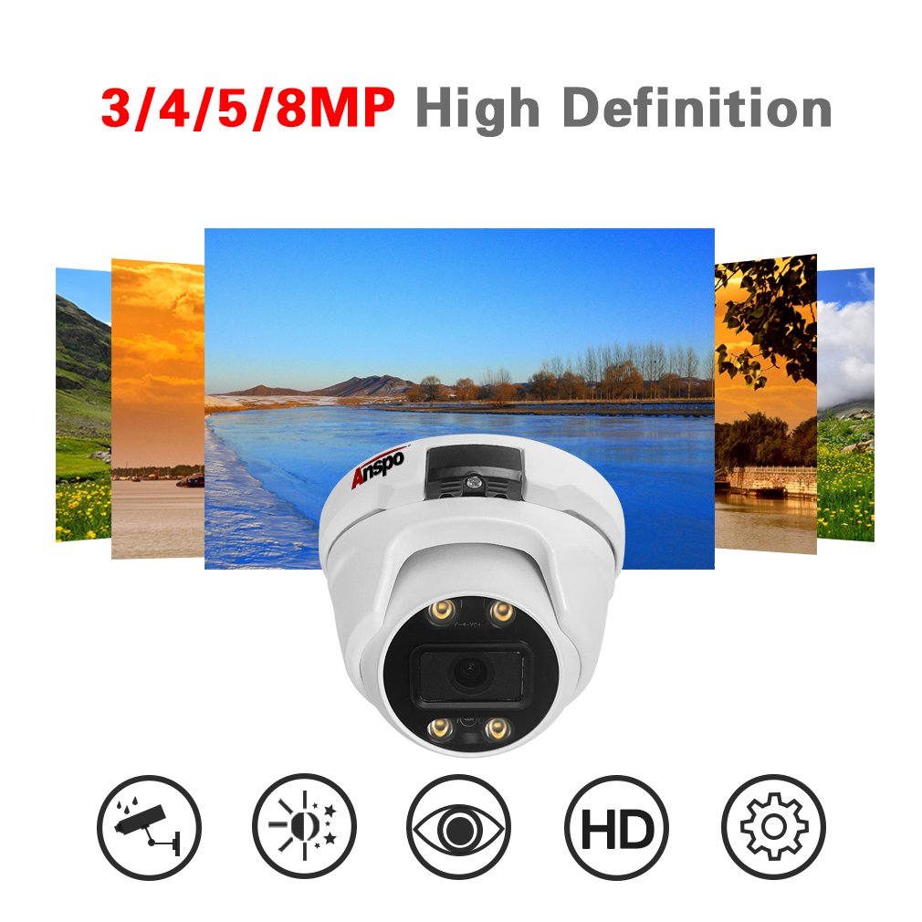 Anspo 2MP AHD SECURITY CAMERA 5MP 8MP 4K Analog CCTV camera dome indoor full color BNC DVR camera