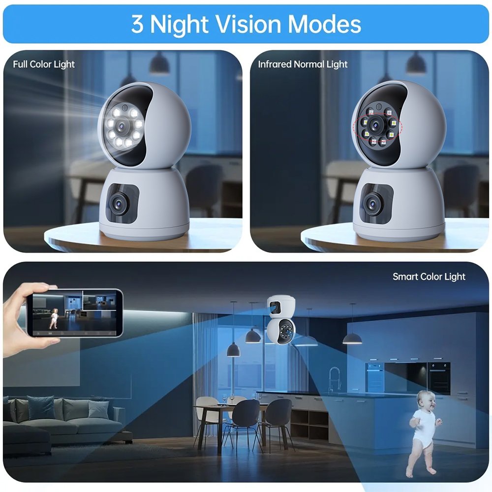 L Indoor Smart Home Security 4MP PTZ Camera Dual Lens Wireless Wifi Camera Two-way Audio Baby Pet Monitor Humanoid Tracking