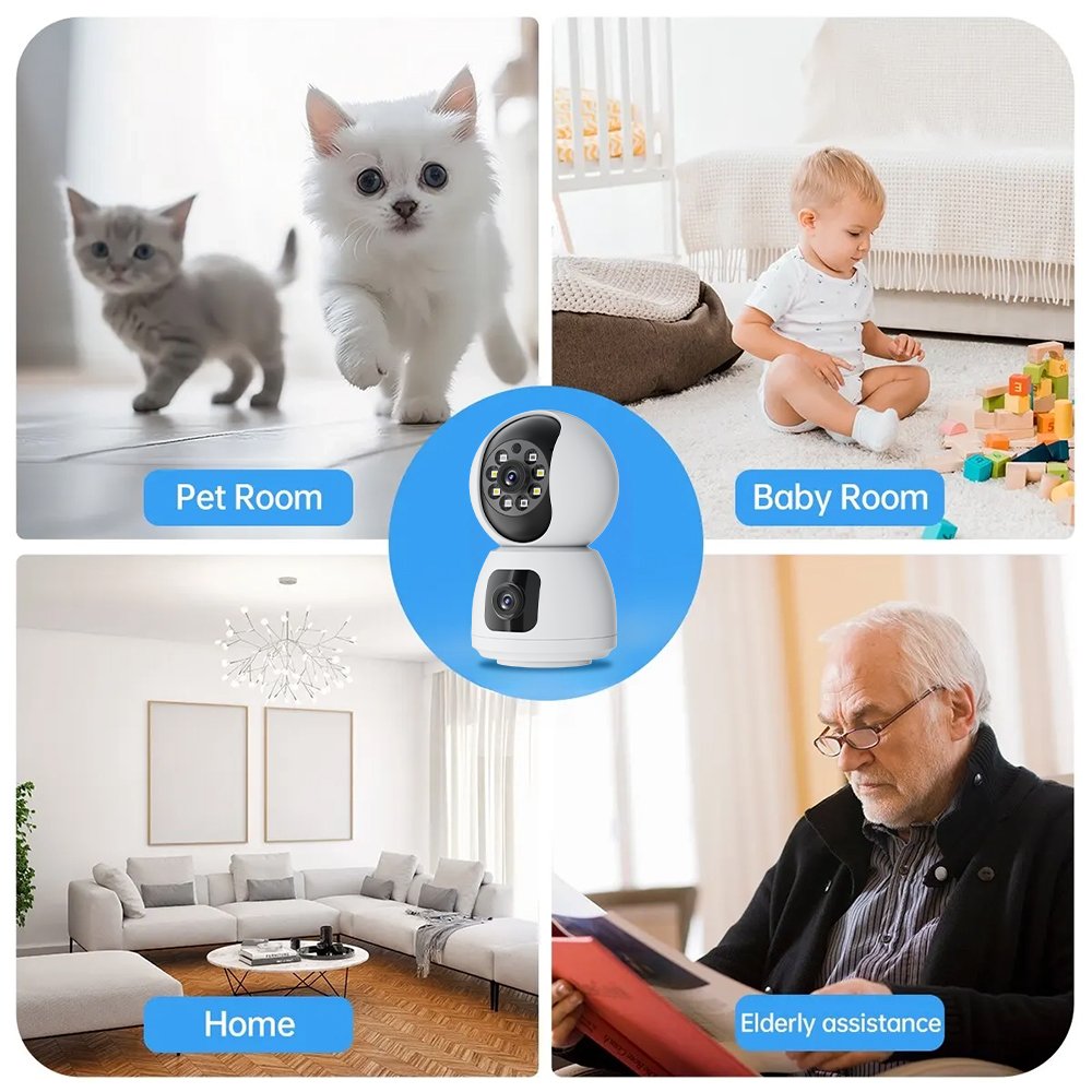 L Indoor Smart Home Security 4MP PTZ Camera Dual Lens Wireless Wifi Camera Two-way Audio Baby Pet Monitor Humanoid Tracking