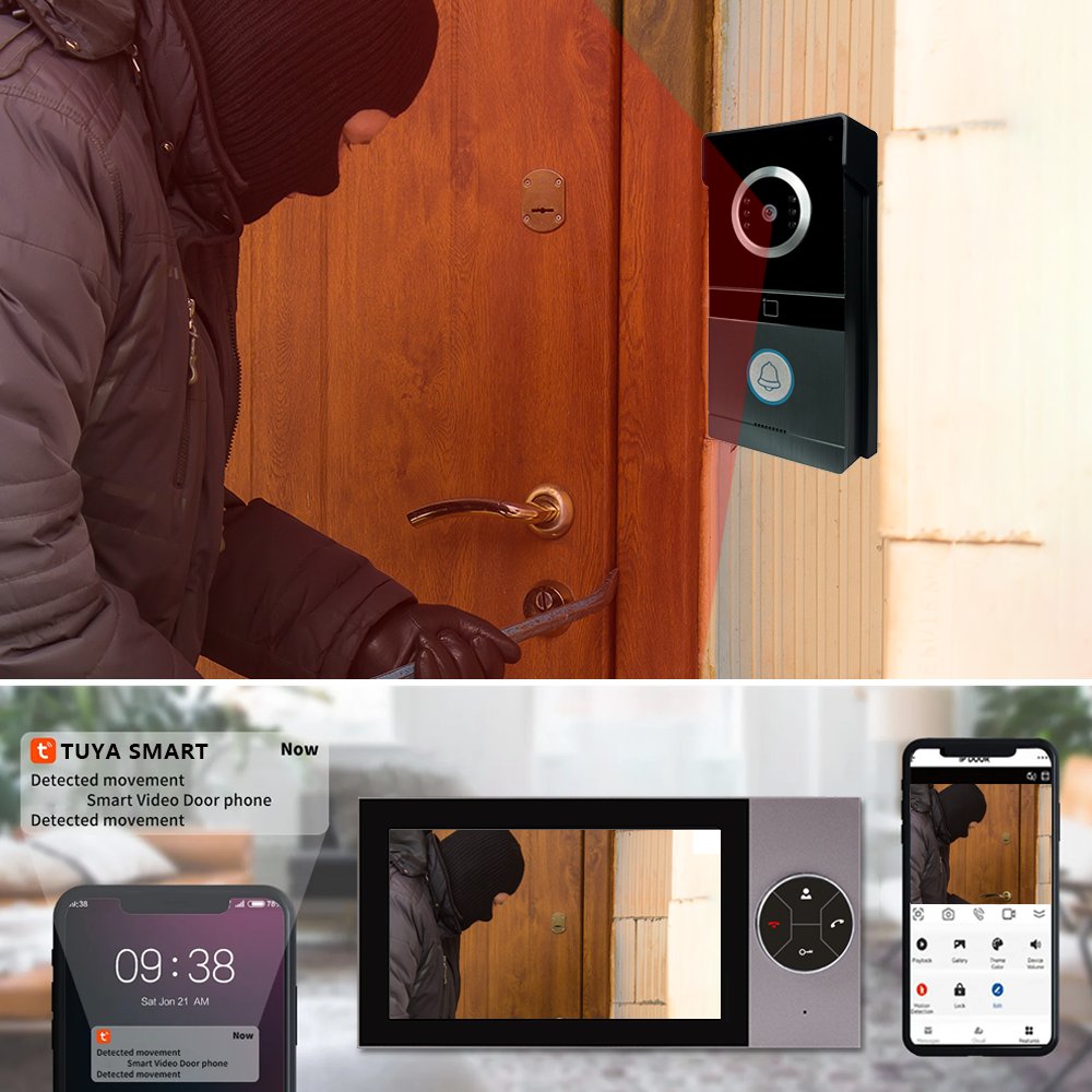 TUYA Video Intercom WIFI RFID Fingerprint Video Door Phone System Home Intercom with 7 Inch Support Remote APP unlocking