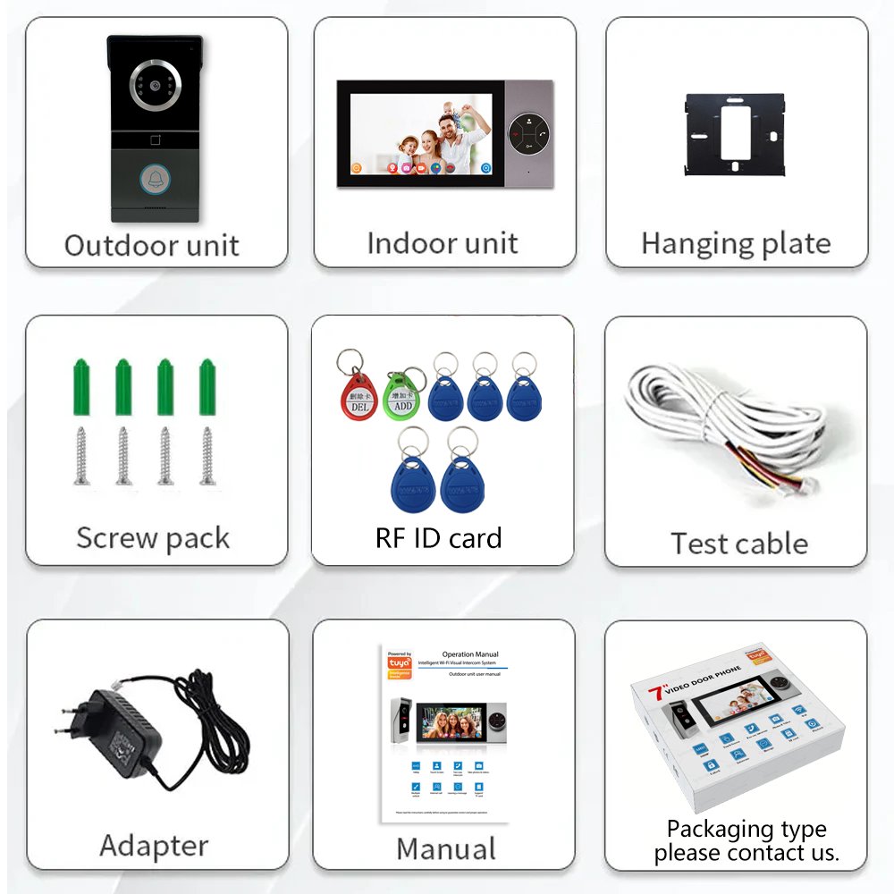 TUYA Video Intercom WIFI RFID Fingerprint Video Door Phone System Home Intercom with 7 Inch Support Remote APP unlocking