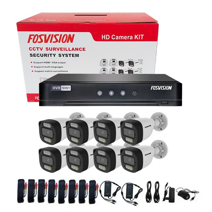 Fosvision AHD 8ch 2MP camera system Full Color Night Vision Dvr Security Home System Video Surveillance Ahd Camera 1080p Ahd Kit
