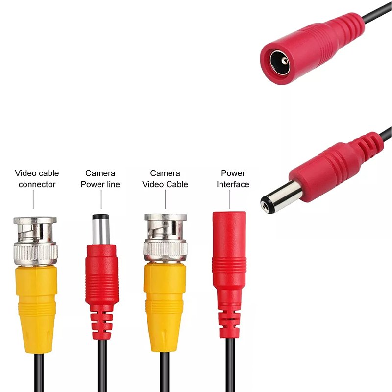 2mp 5mp 18m 20m Dvr Surveillance Accessories Cctv Video Data Cable Bnc Coaxial Cable With Power Supply For Analog Camera
