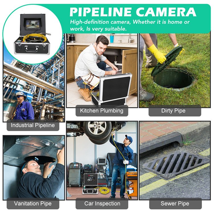 7-Inch DVR Monitor Analog Camera for 20M Sewer Pipe Inspection with Meter Counter Auto Self-Leveling 512HZ Transmitter