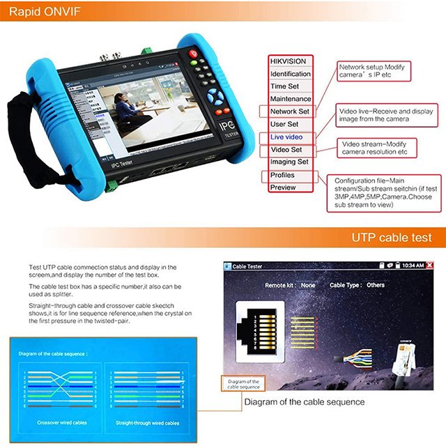 7 inch 4K CCTV tester all muti function IPC cctv camera testers IP Camera tester multimeter optical power meter red light source