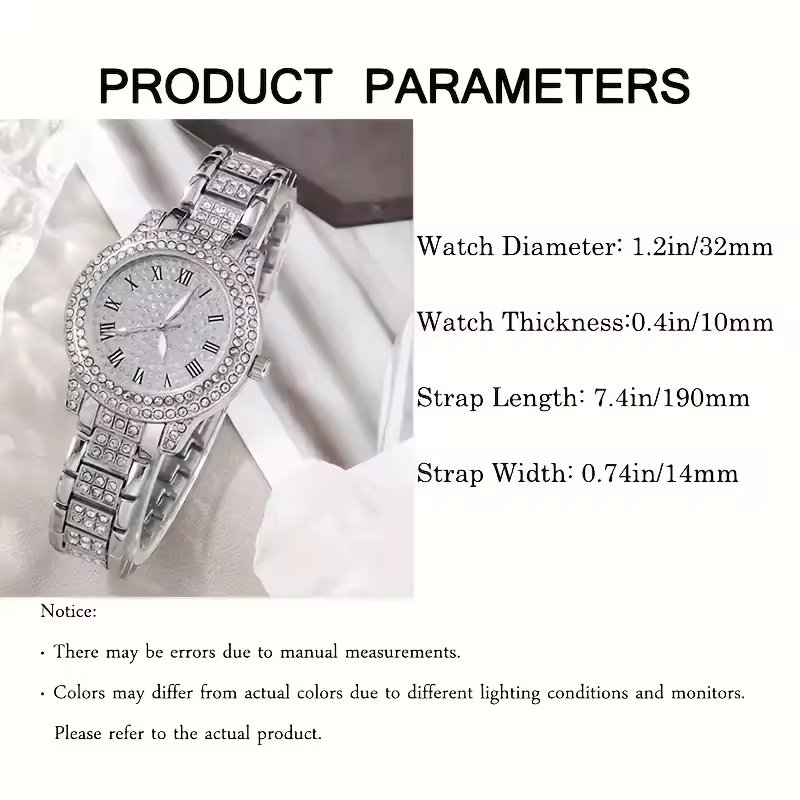 Fashion Analog Wrist Watch & 5pcs Jewelry Set Stylish Rhinestone iced out watches set Gift For Women CD134