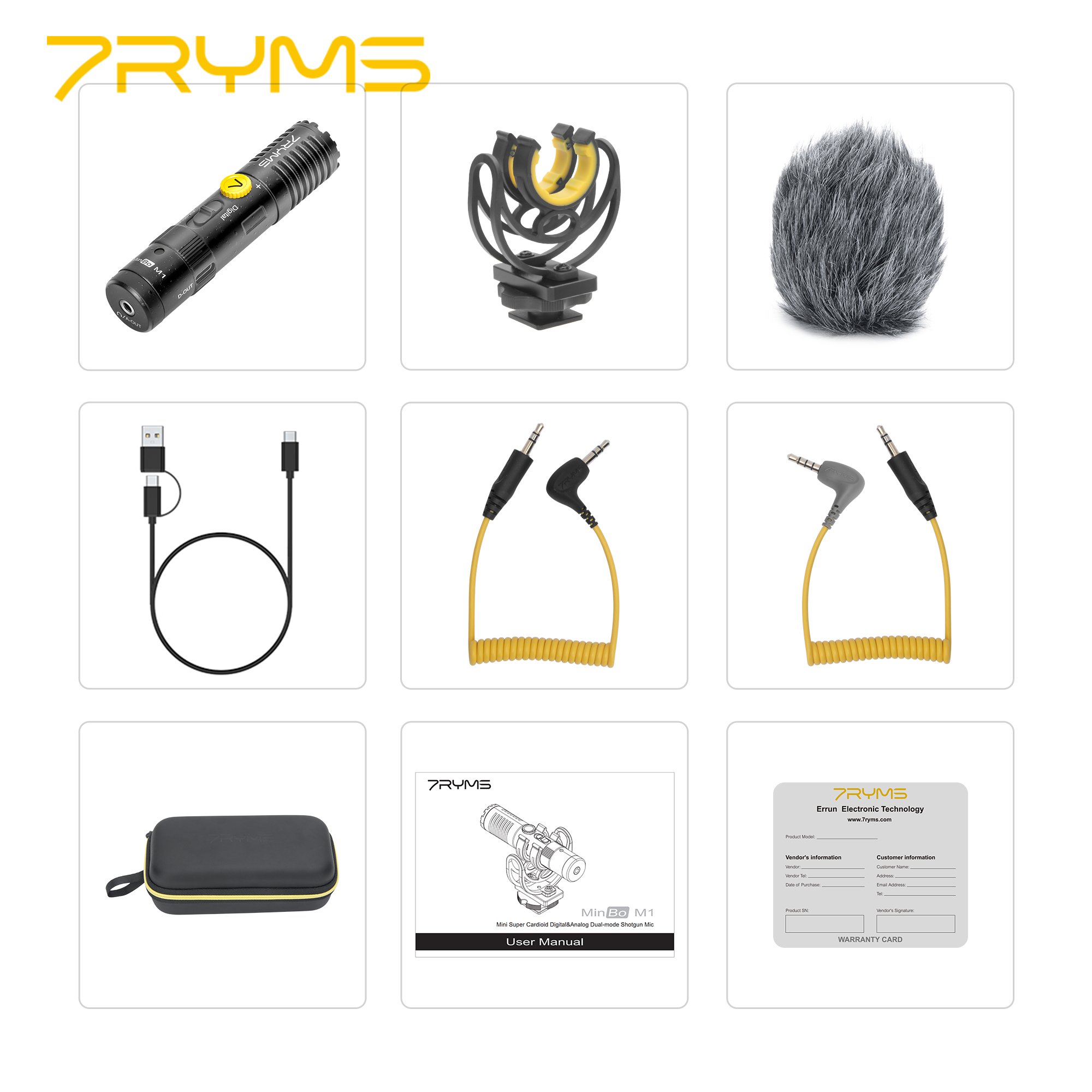 7RYMS Mini Cardioid Digital and Analog Dual mode Shotgun Microphone For Smartphone, Computer, Camera