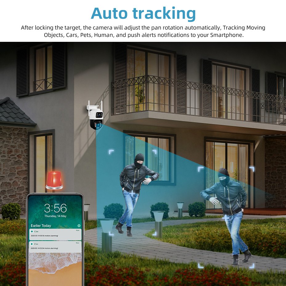 KERUI 6MP PTZ Camera Home Security AI Motion Tracking Dual Lens Wifi Network Camera CCTV Surveillance IP Wireless Camera