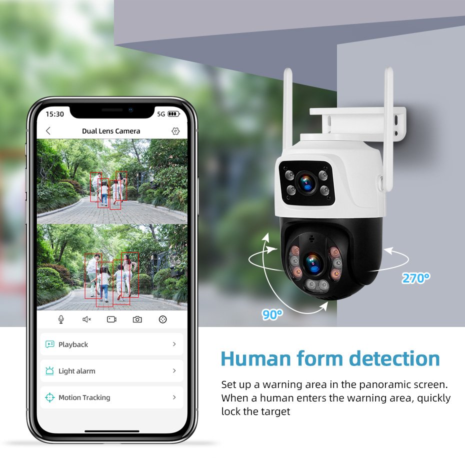 KERUI 6MP PTZ Camera Home Security AI Motion Tracking Dual Lens Wifi Network Camera CCTV Surveillance IP Wireless Camera