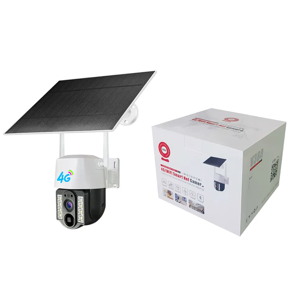V380 Pro 4G Solar Battery Camera Powered Outdoor Waterproof Safety PTZ Low-Power Outdoor 2MP Full Color Night Vision