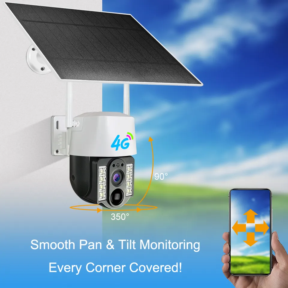 V380 Pro 4G Solar Battery Camera Powered Outdoor Waterproof Safety PTZ Low-Power Outdoor 2MP Full Color Night Vision