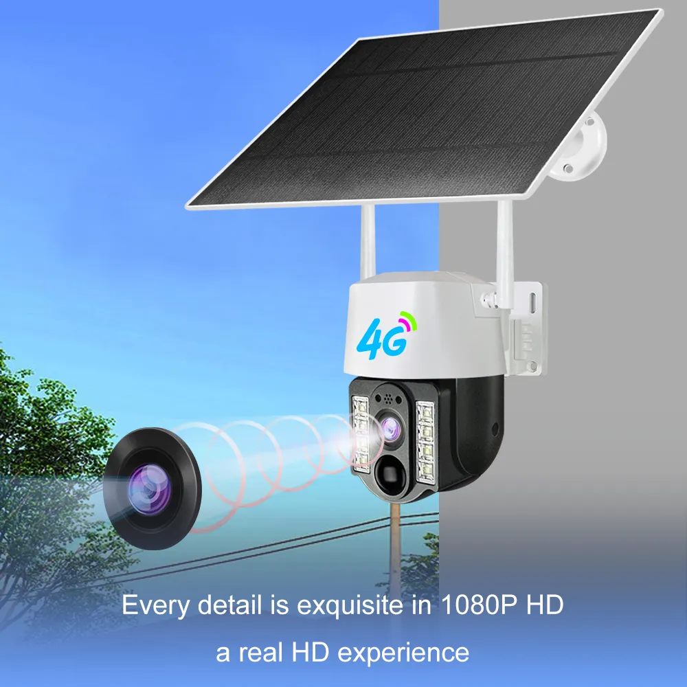 V380 Pro 4G Solar Battery Camera Powered Outdoor Waterproof Safety PTZ Low-Power Outdoor 2MP Full Color Night Vision