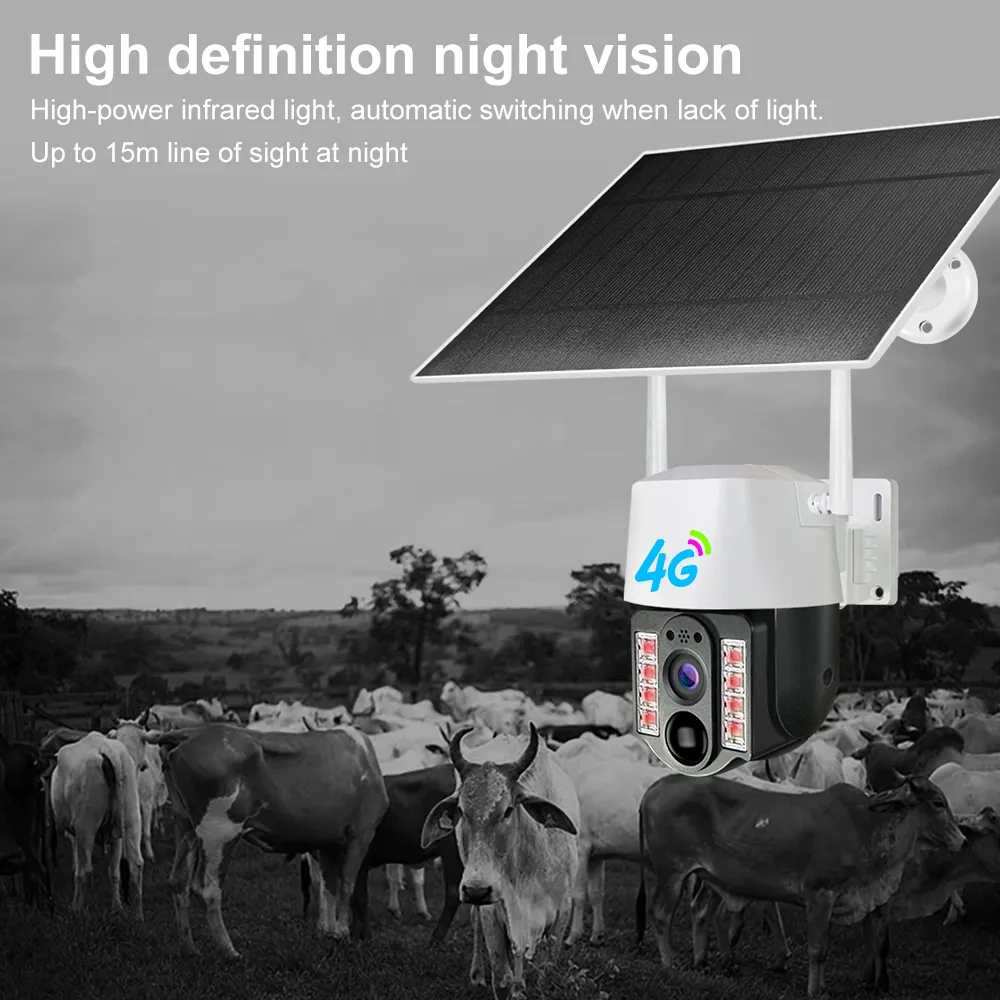 V380 Pro 4G Solar Battery Camera Powered Outdoor Waterproof Safety PTZ Low-Power Outdoor 2MP Full Color Night Vision