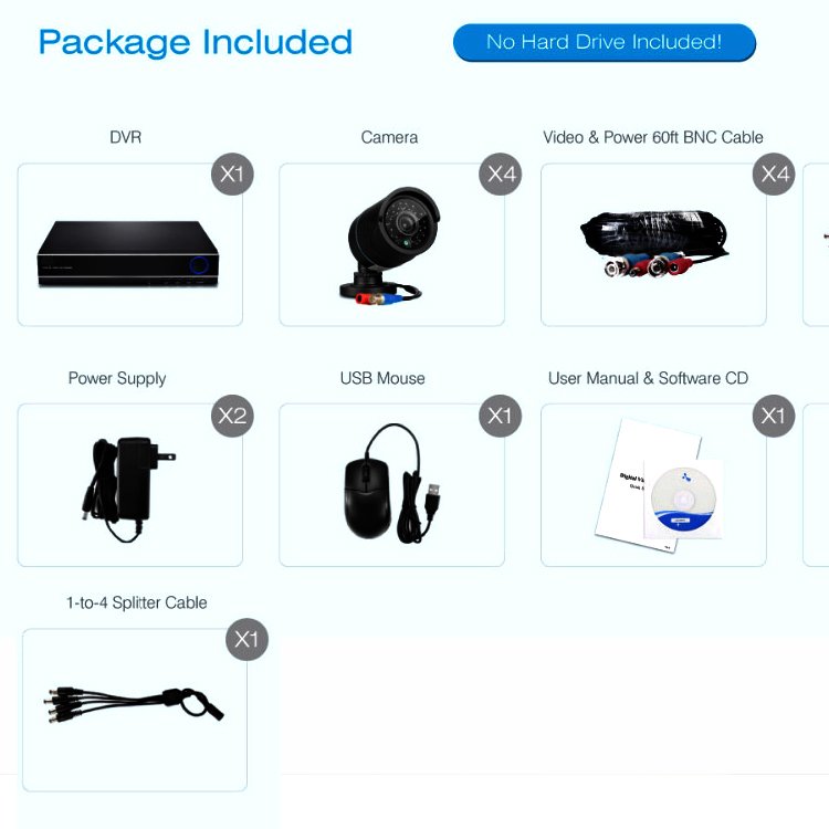 complete CCTV outdoor night vision office security DVR surveillance 4 CH 8CH 16CH AHD kit camera