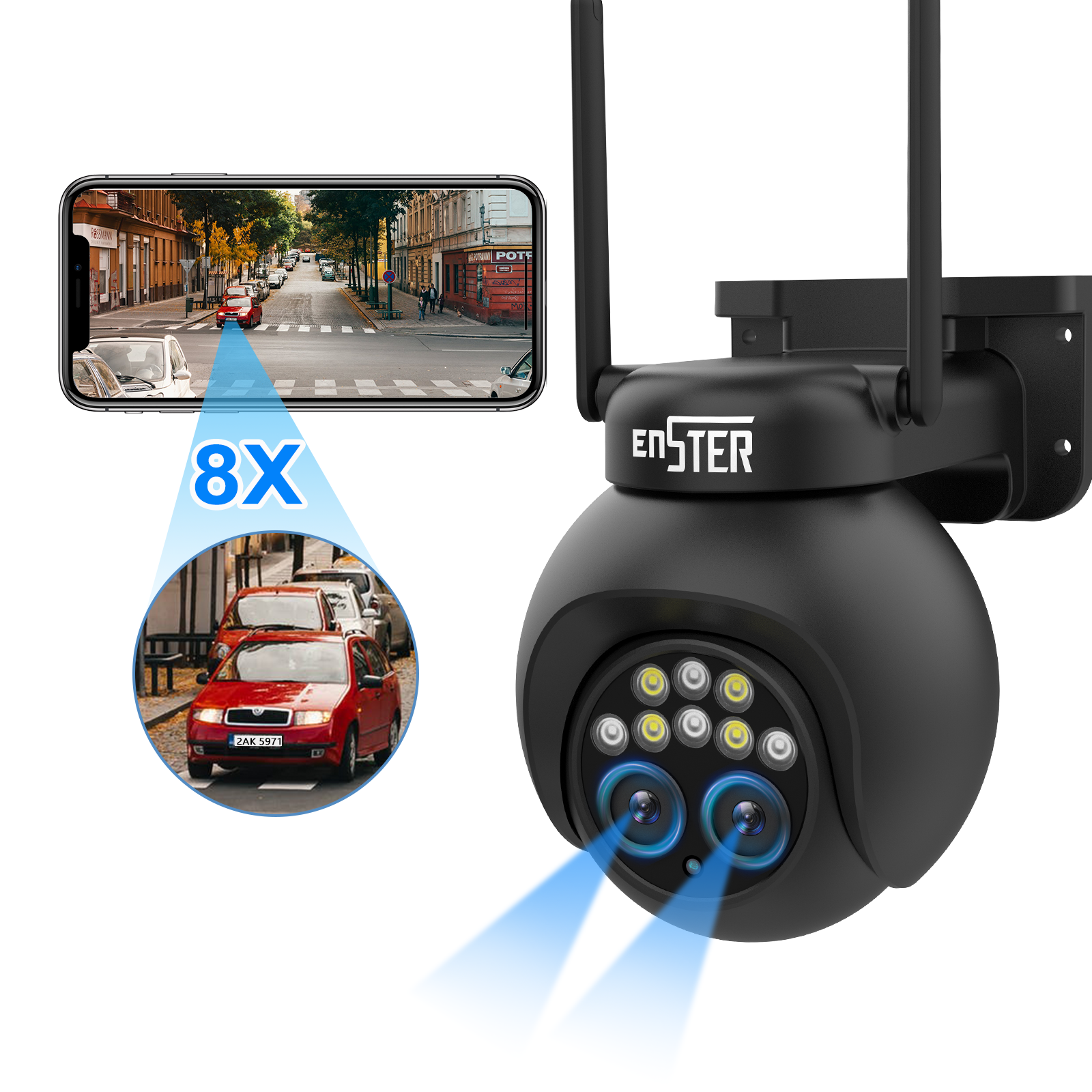 ENSTER outdoor 8X Optical Zoom Dual Lens Two Way Audio surveillance CCTV WIFI security system ptz network camera