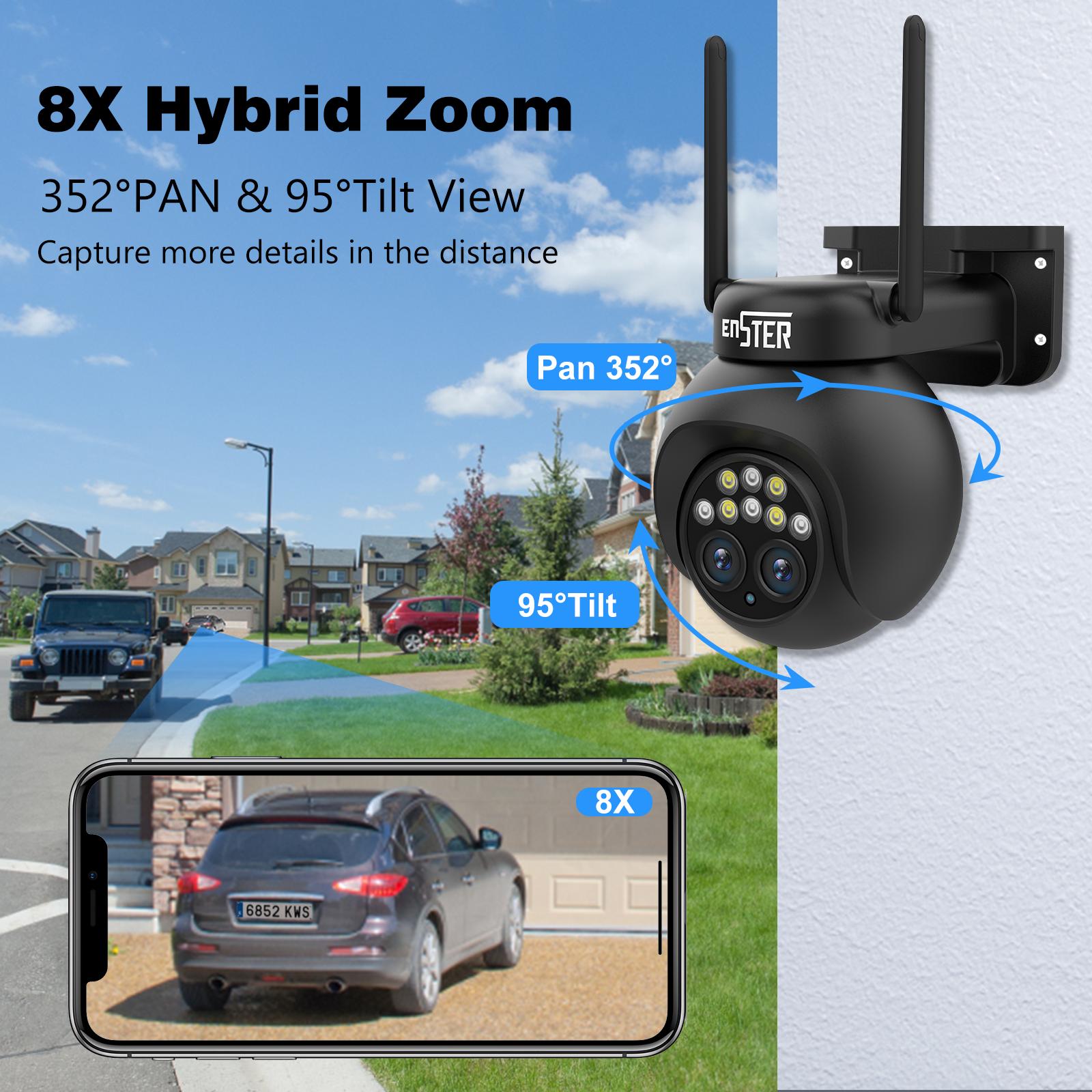 ENSTER outdoor 8X Optical Zoom Dual Lens Two Way Audio surveillance CCTV WIFI security system ptz network camera