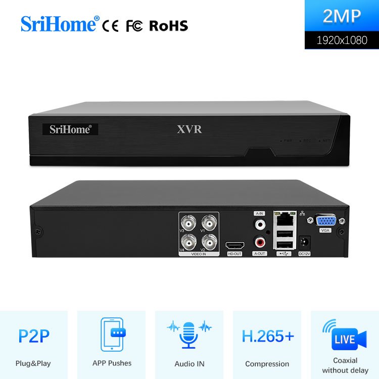Hot Sale Srihome 4CH 1080p HD Digital Camera Video TVI/AHD/DVR/NVR/CVI Cctv Cameras System Monitor Outdoor Indoor System