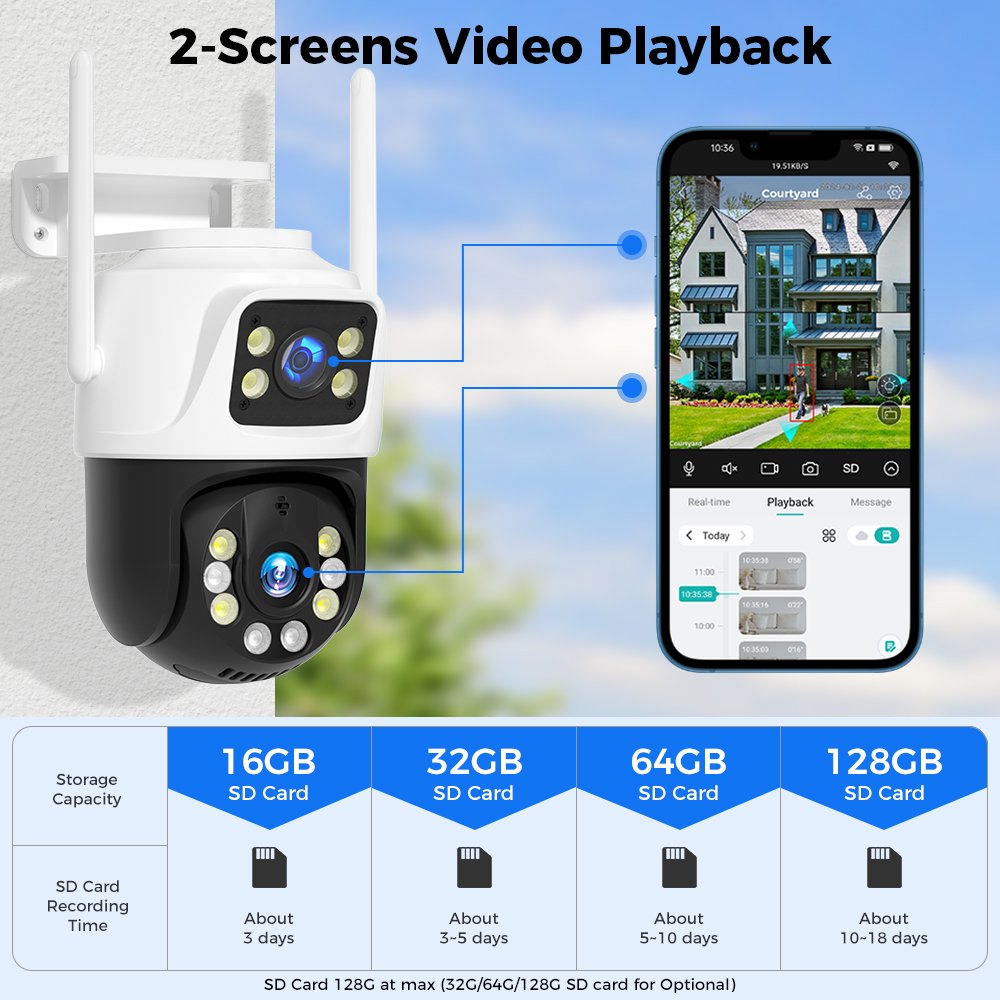 6MP Ultra HD wireless icsee floodlight ptz smart camera 24 hour color night vision outdoor linkage alarm dual lens ptz camera