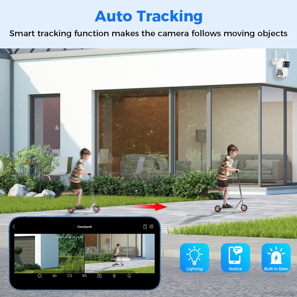dual lens dome cctv camera Icsee App mini outdoor wifi cctv camera connected to mobile phone smart AI camera security