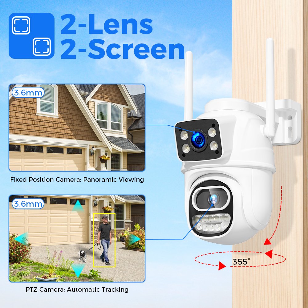 dual lens dome cctv camera Icsee App mini outdoor wifi cctv camera connected to mobile phone smart AI camera security