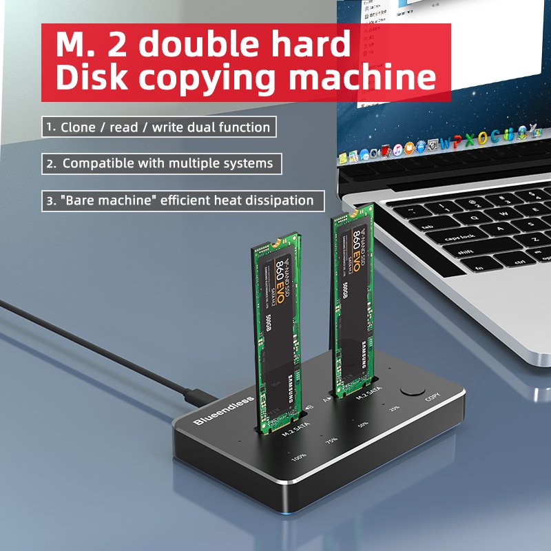 Innovative Pcie Nvme Ssd Duplicator Super Speed M.2 Clone 10gpbs External Hard Disk Enclosure USB M2 Ssd Docking Station