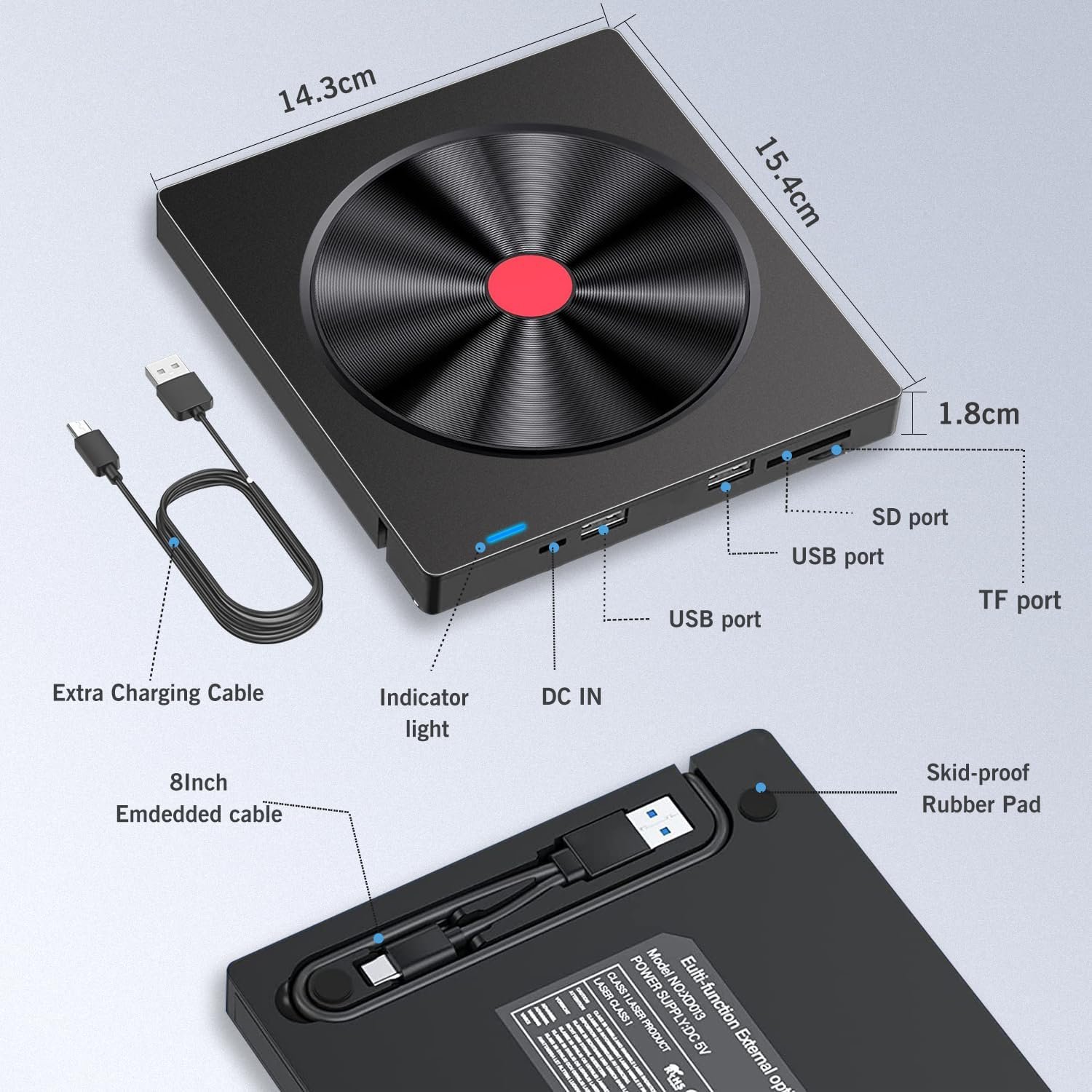 USB 3.0 External Optical Drive With SD/TF Card Reader,portable DVD RW Burner,fast Data Transfer For Laptop Win11 CD DVD Drive