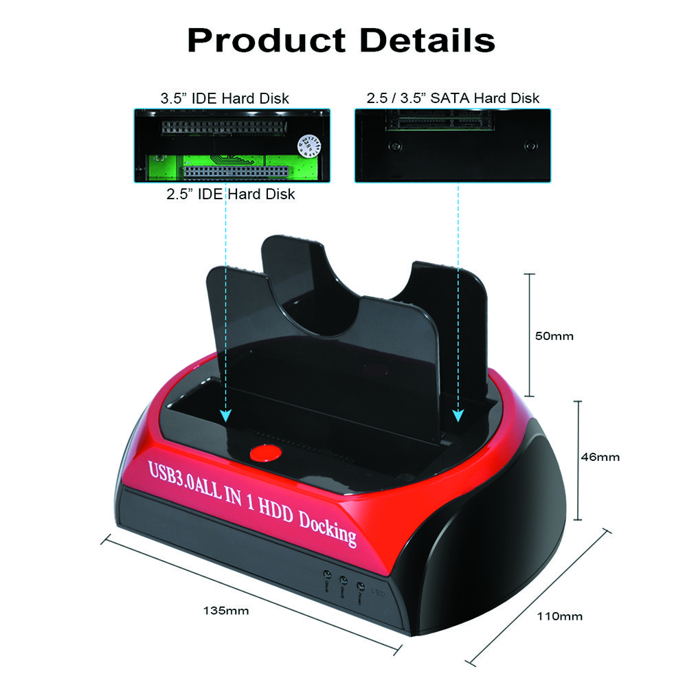 USB 3.0 ALL In 1 HDD Docking 2.5" 3.5" Double SATA Hard Disk disk Head Base USB To Sata Dual Disk Multifunctional Base