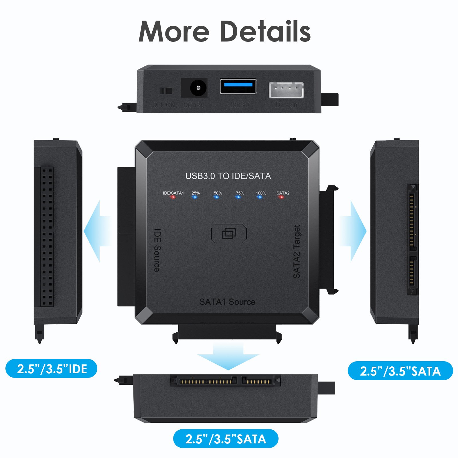 USB 3.0 To IDE And SATA Converter External Hard Drive Adapter Transfer Data Kit For Universal 2.5/3.5 HDD/SSD Hard Drive Disk