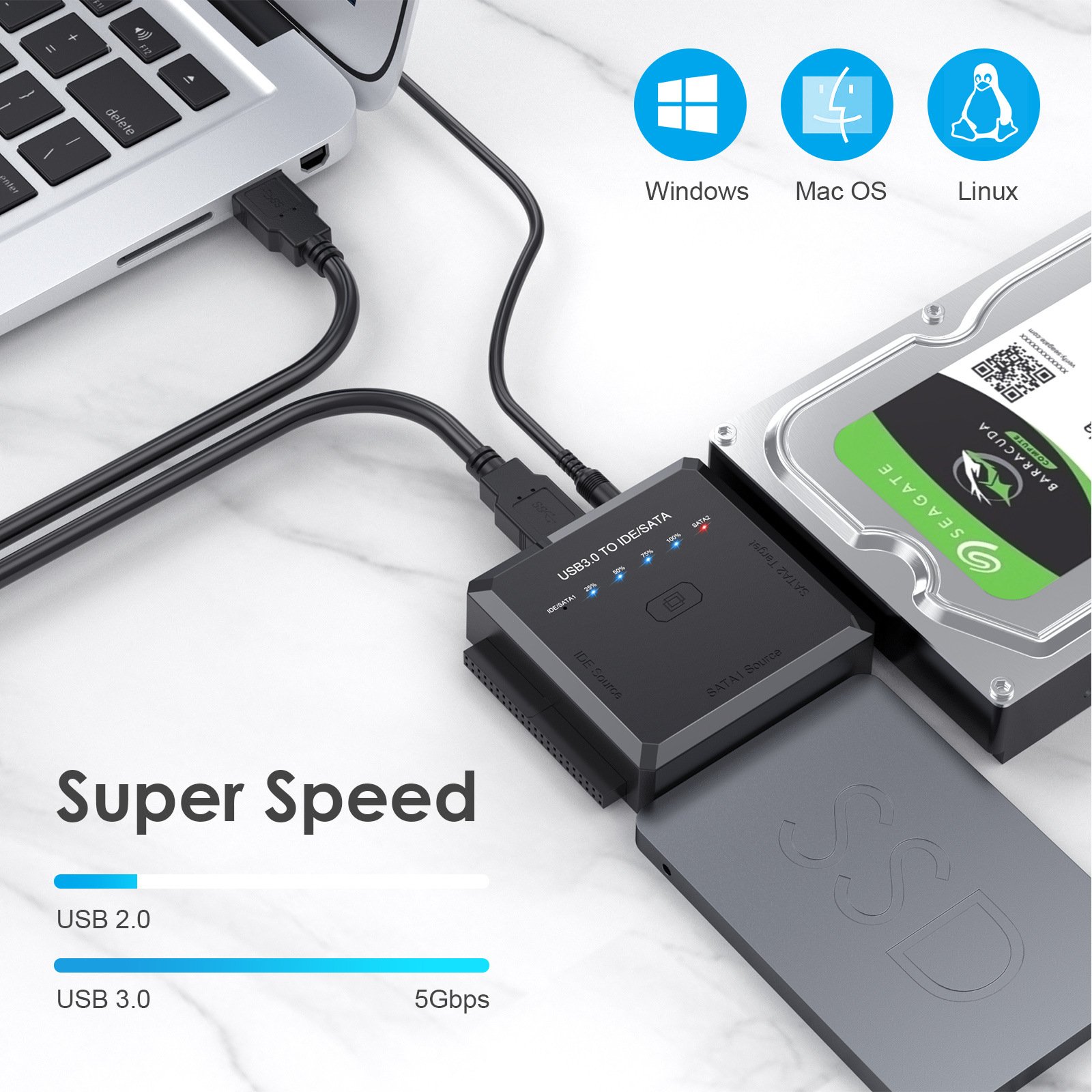 USB 3.0 To IDE And SATA Converter External Hard Drive Adapter Transfer Data Kit For Universal 2.5/3.5 HDD/SSD Hard Drive Disk