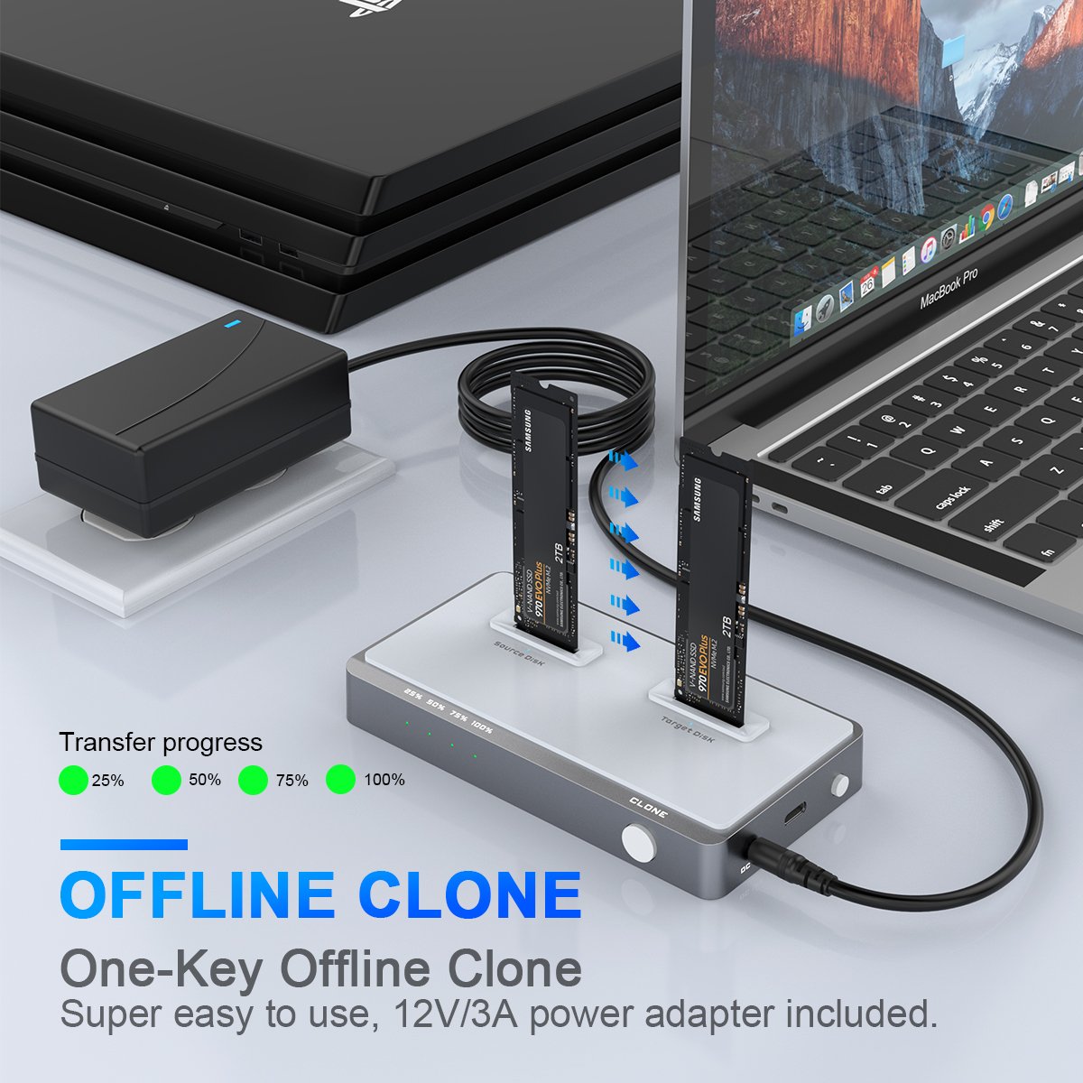 USB C Dual-Bay NVME Docking Station Tool-Free C to Offline Clone M.2 Duplicator for M2 SSD M Key SSD HDD Enclosure