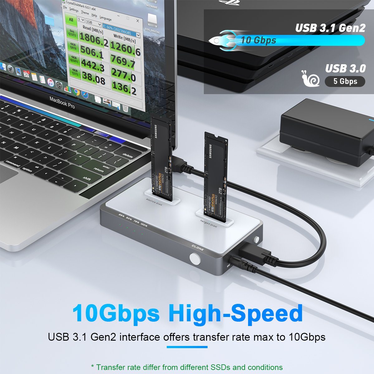 USB C Dual-Bay NVME Docking Station Tool-Free C to Offline Clone M.2 Duplicator for M2 SSD M Key SSD HDD Enclosure