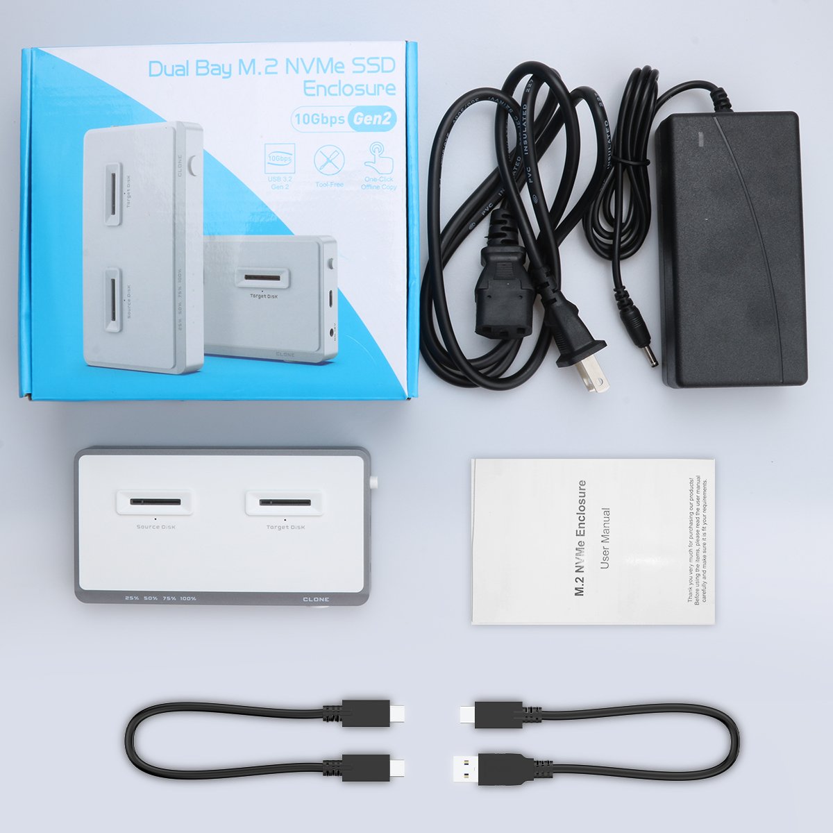 USB C Dual-Bay NVME Docking Station Tool-Free C to Offline Clone M.2 Duplicator for M2 SSD M Key SSD HDD Enclosure